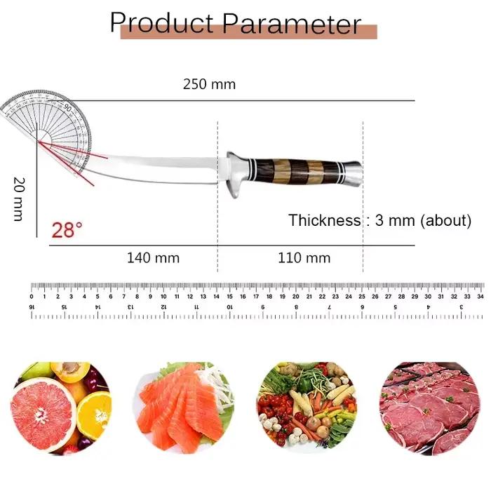Couteau Sashimi en acier inoxydable avec manche en bois, couteau à fileter la viande et le poisson,