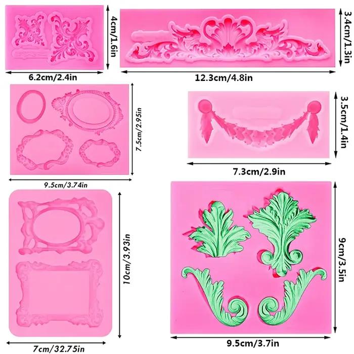 Moule en Silicone pour Fondant en dentelle, Curlicues de Style Baroque, décoration de bordure de gât