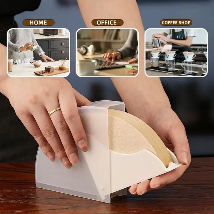 Papier filtre à café en forme d'éventail, barre anti-poussière, support de rangement, boîte en papie