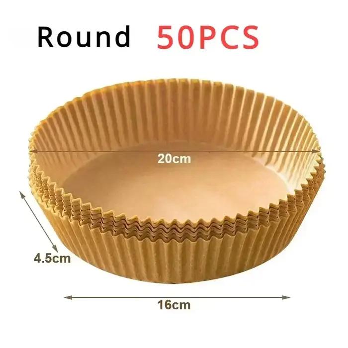 Papier de cuisson antiadhésif pour friteuse à Air, 50/100/200 pièces, papiers de cuisson ronds pour
