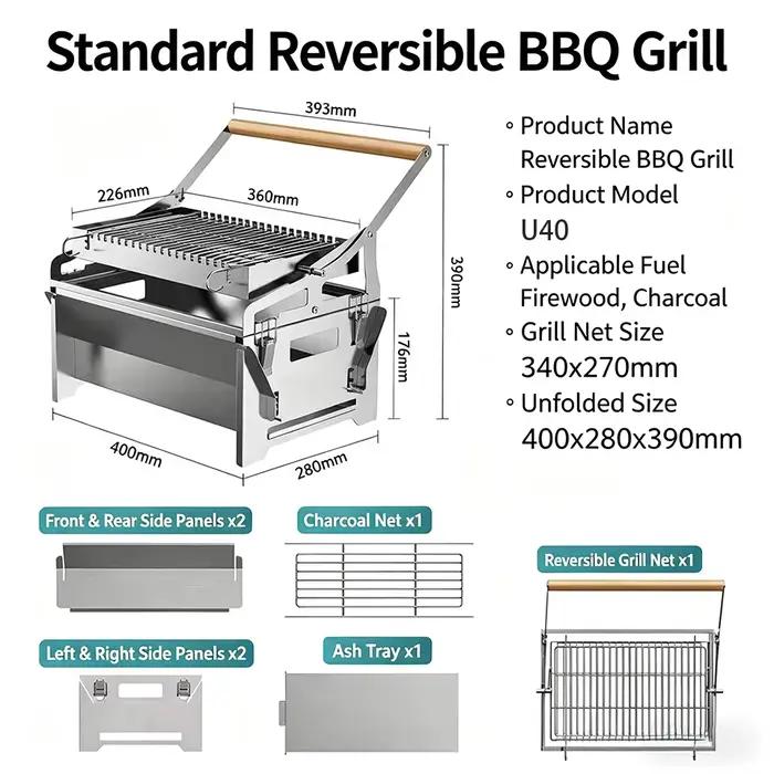 360 ° Barbecue pliable multifonctionnel pour le camping en plein air, la maison et la cour, barbecue