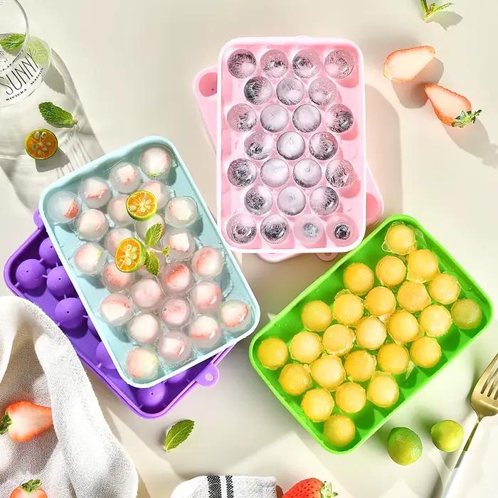 Moule à glaçons en Silicone à 25 grilles, boule de glace avec couvercle, boîte de rangement de glace