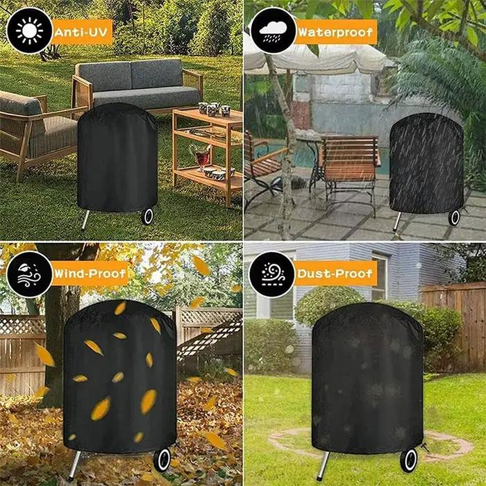 Couverture de gril d'extérieur ronde noire, housse de Protection pour poêle à foyer, pour barbecue,