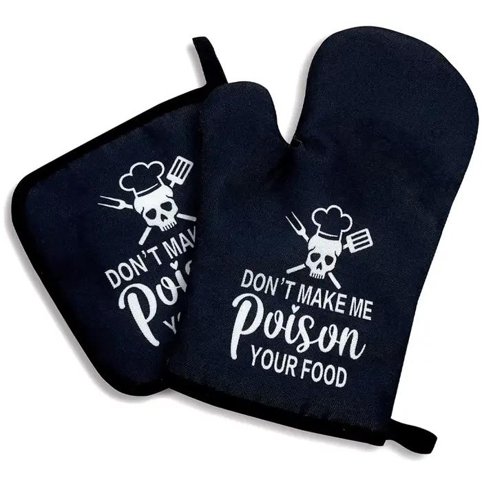 Mitaines de four antidérapantes en Silicone noir drôle et supports de casseroles, ensembles de fourn