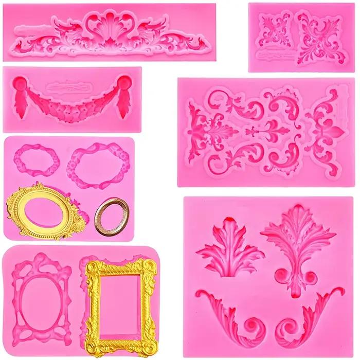 Moule en Silicone pour Fondant en dentelle, Curlicues de Style Baroque, décoration de bordure de gât