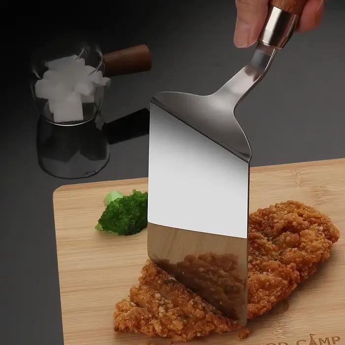 Spatule à Steak antiadhésive en acier inoxydable 304, pince à crêpes pour Barbecue, manche en bois,