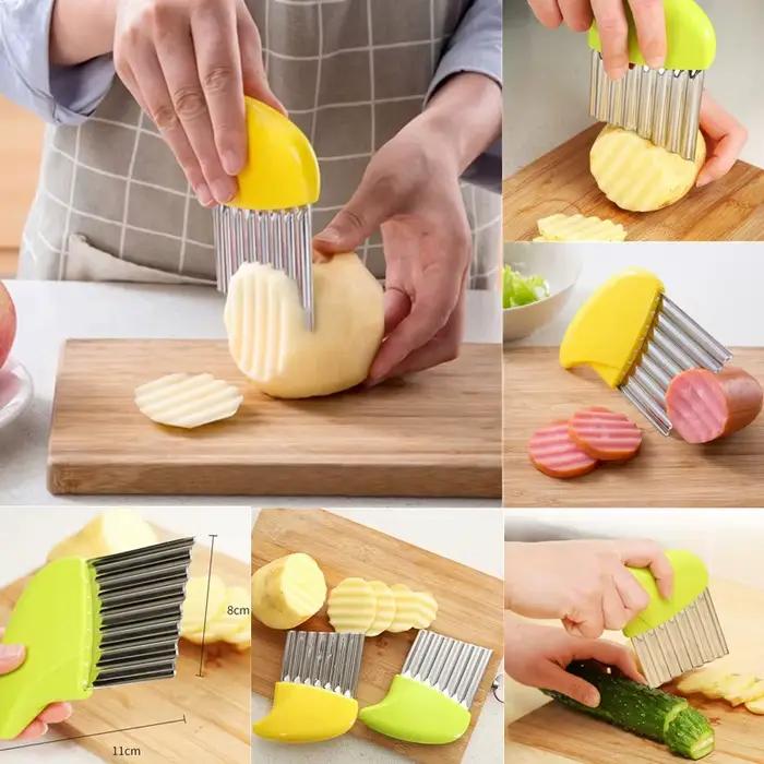 Trancheuse de pommes de terre en acier inoxydable, pâte, légumes, fruits, froissé, couteau ondulé, c