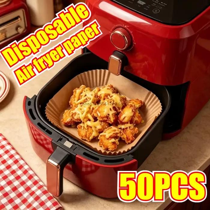 50 paquets de papier antiadhésif pour friteuse à air, four et micro-ondes, faciles à nettoyer et à s