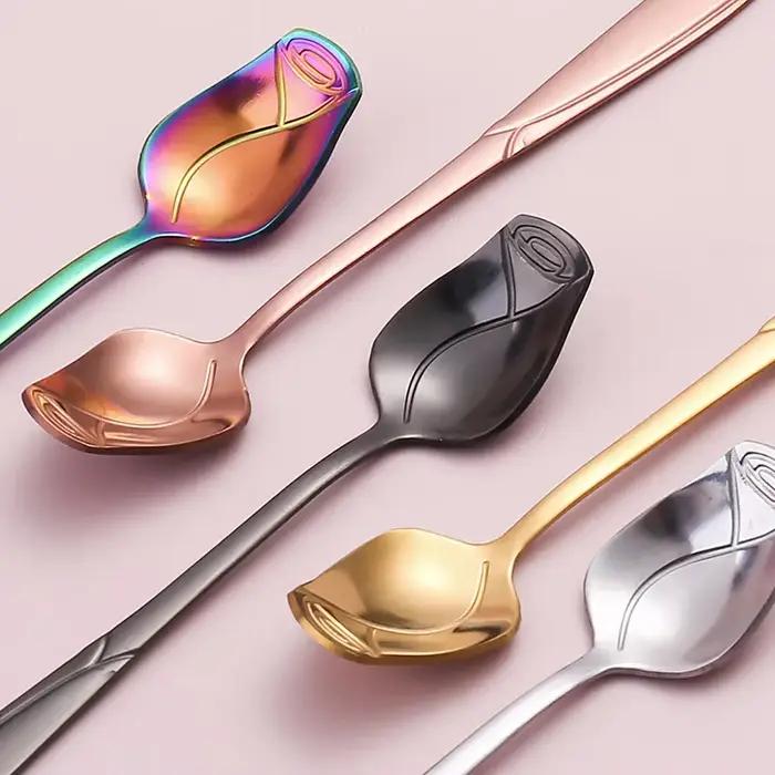 Cuillère à café à long manche en acier inoxydable, Cuillère Rose Assad, Cuillères à café inhabituell