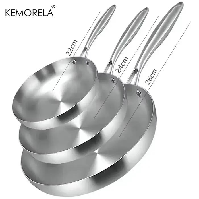 2/3 pièces poêle 22/24/26/28CM 304 acier inoxydable 2MM d'épaisseur Wok poêle 5 plis en acier de qua