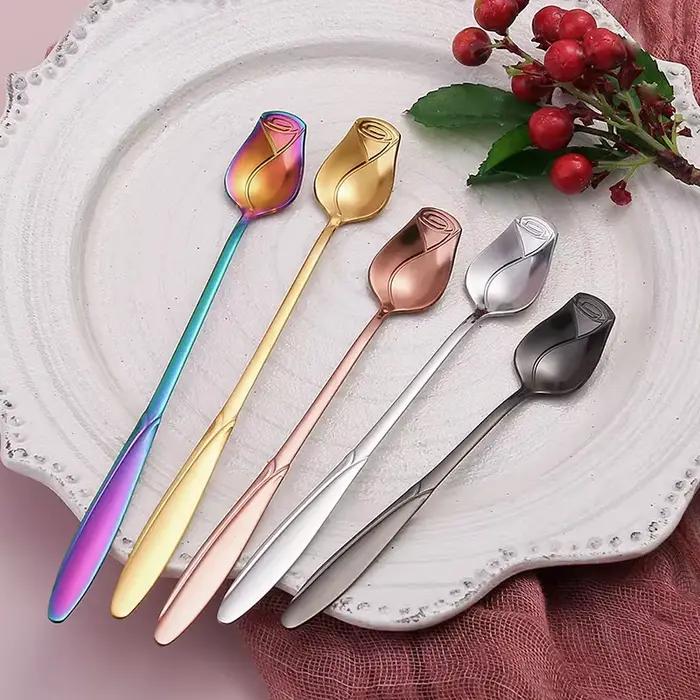 Cuillère à café à long manche en acier inoxydable, Cuillère Rose Assad, Cuillères à café inhabituell