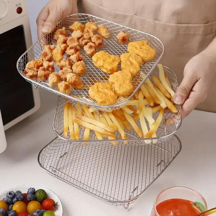 Ensemble d'accessoires pour friteuse à air en acier inoxydable 3 pièces - Grille carrée pour frites et grillades pour