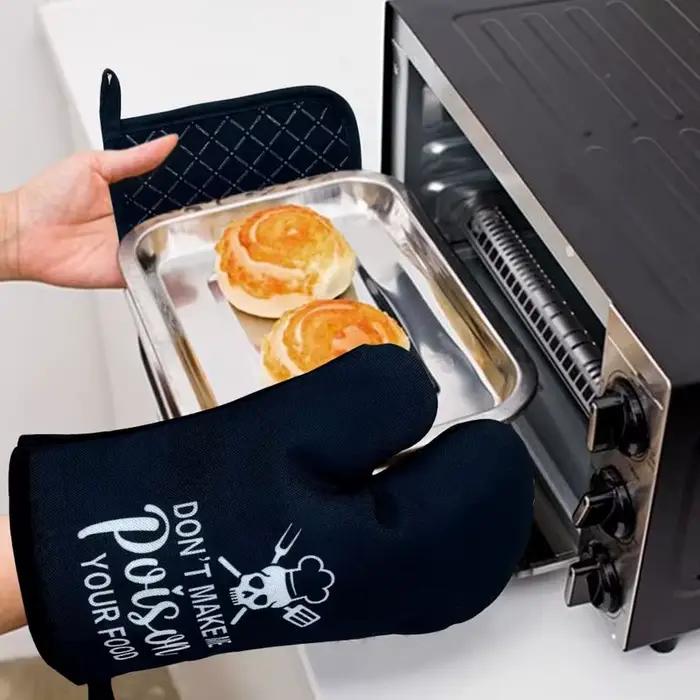 Mitaines de four antidérapantes en Silicone noir drôle et supports de casseroles