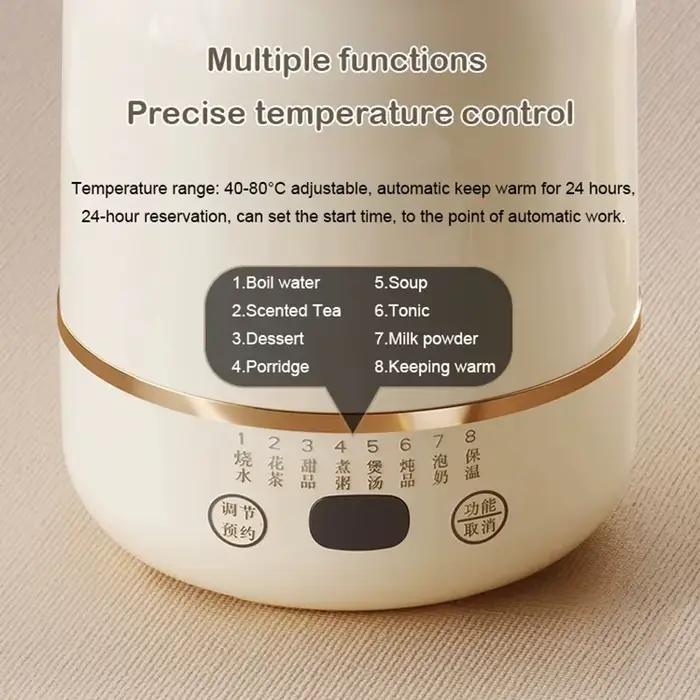 Mini Marmite Electrique Portable Chauffe Rapide Tasse Bouillir Eau Soupe Congee Mijoteuse Thermostatique Theiere Chauffe-Cafe Occasions Speciales