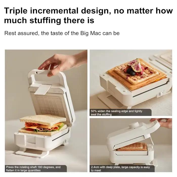 Machine à sandwich et gaufrier 2-en-1 compacte pour le petit-déjeuner à domicile