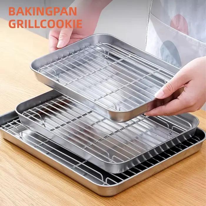 Plateau de cuisson en acier inoxydable pour barbecue et cuisson de gâteaux avec support métallique robuste pour grillades et préparation de brownies occasions spéciales
