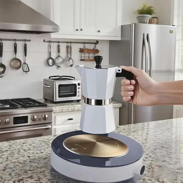 Plaque de Conduction Thermique pour Cuisinière à Induction 16/20/24/28cm en Acier Inoxydable avec Poignée Amovible Disque de Transfert de Chaleur Or Rose