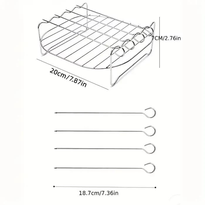 Grille carrée de 20 cm pour friteuse à air avec 4 brochettes pour barbecue accessoire cuisine rose polyvalente pour barbecues et grillades occassions familiales et amicales