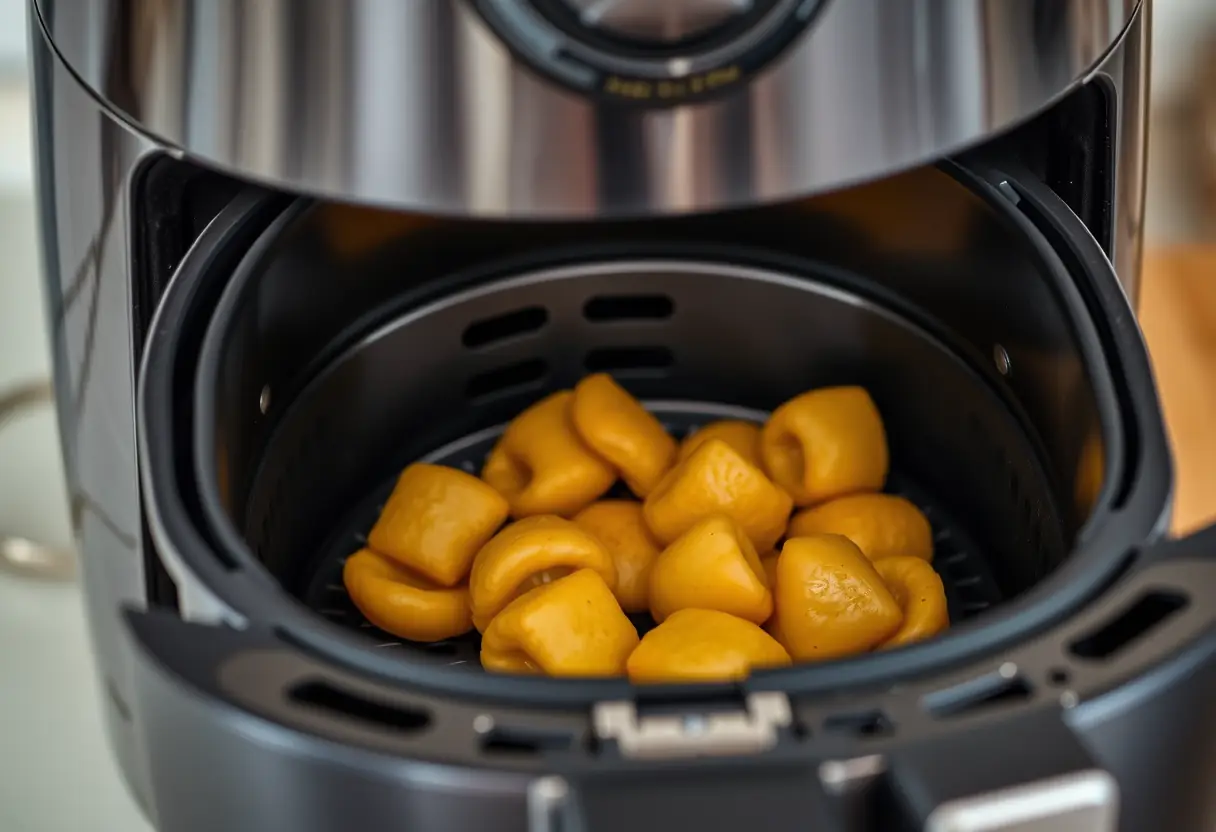Air frire contenant des gnocchi dorés
