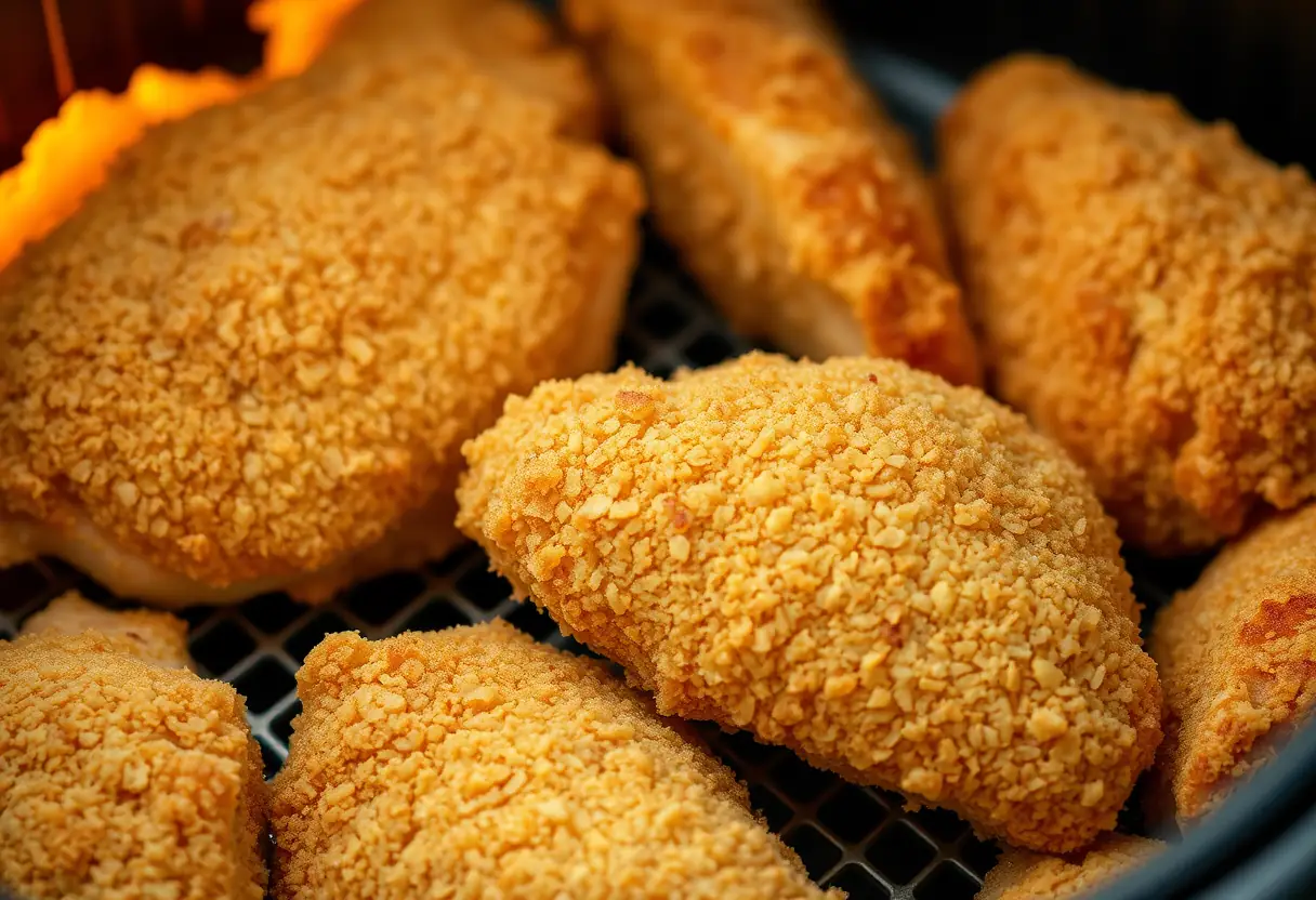 Poulet pané croustillant dans une friteuse à air chaud